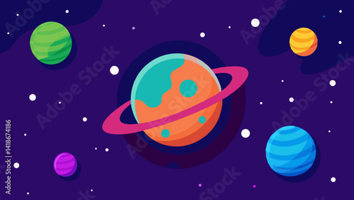 Cute Galaxy with Planets in Space Themed Background