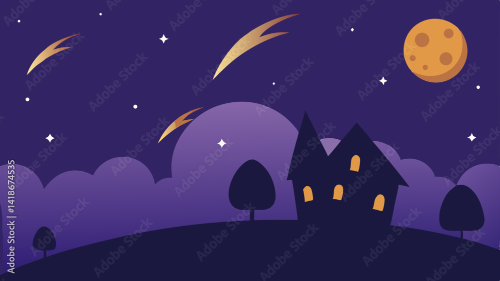 Fototapeta premium Dark Halloween Sky Background with Shooting Stars