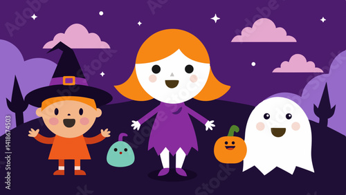 Cheerful Witches and Friends Halloween Party Background