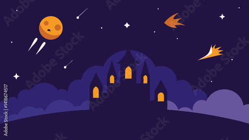 Spooky Sky with Shooting Stars Halloween Night Design