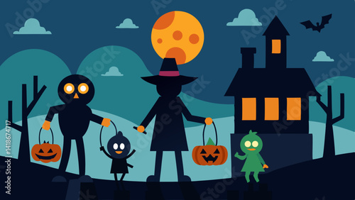 Trick or Treaters with Lanterns Halloween Background