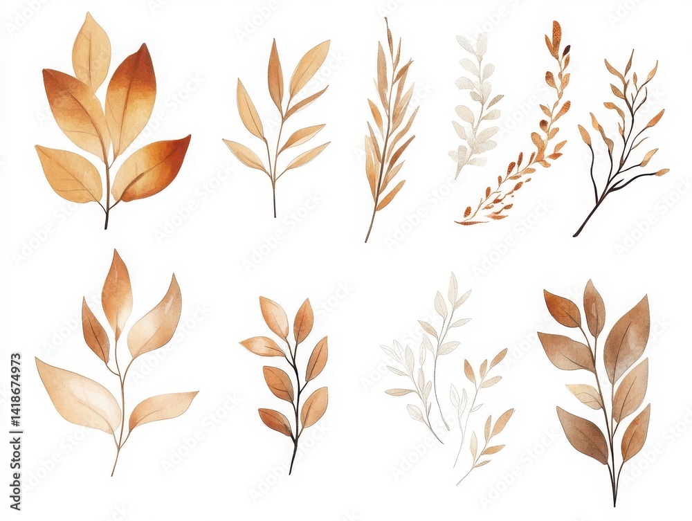 Naklejka premium Autumn leaf design assortment, neatly isolated against white backdrop.