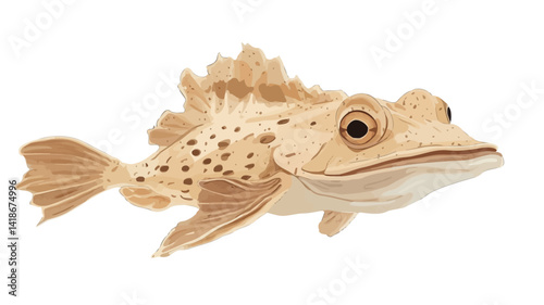 A digital illustration of a fish rendered in a pale beige or light cream color. The fish features prominent spiny fins along its back, extending in a serrated pattern. 