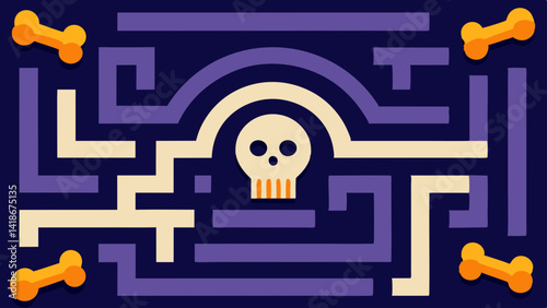 Halloween Maze Path with Bones Spooky Vector Background