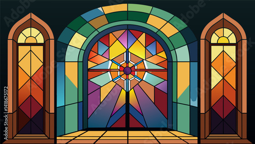 Obraz na płótnie As the natural light changes throughout the day the stained glass window takes on different moods and tones captivating all who lay eyes on it.. Vector illustration w salonie