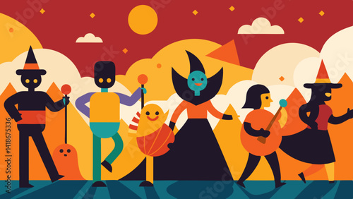 Halloween Parade Background with Costumes and Music