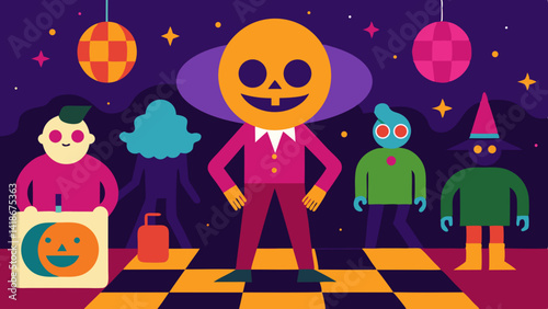 Halloween Retro Party Scene with Disco Lights