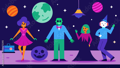 Retro Halloween Party Background with Disco Ball