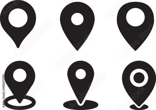 Free Download Set of Black Location Pin Icons in Various Styles for Navigation and Mapping - GFXLoad