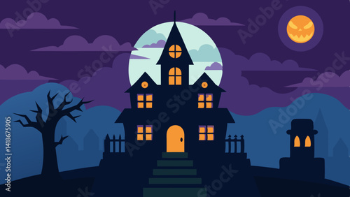 Spooky Asylum Scene for Halloween Illustration