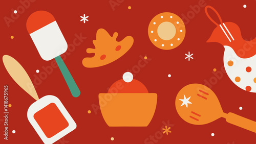 Flour and Cookie Cutters Holiday Baking Scene