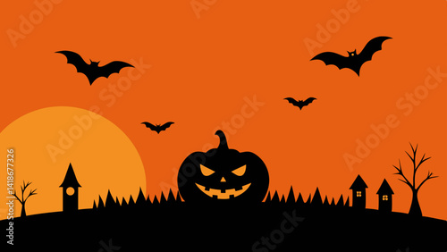 Minimal Halloween Background with Pumpkin Silhouette