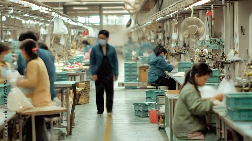 労働者が忙しく働く工場内の高速タイムラプス映像 労働者が忙しく働く工場内の高速タイムラプス映像
