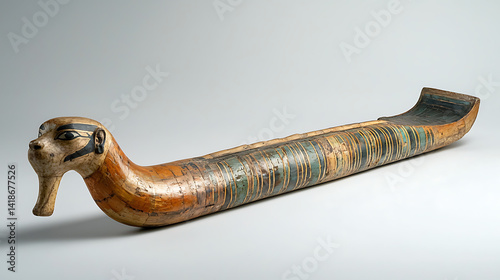 A long wooden object with a snake head on it photo