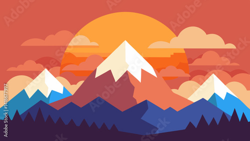 Sunrise and Clouds Over Majestic Mountain Landscape