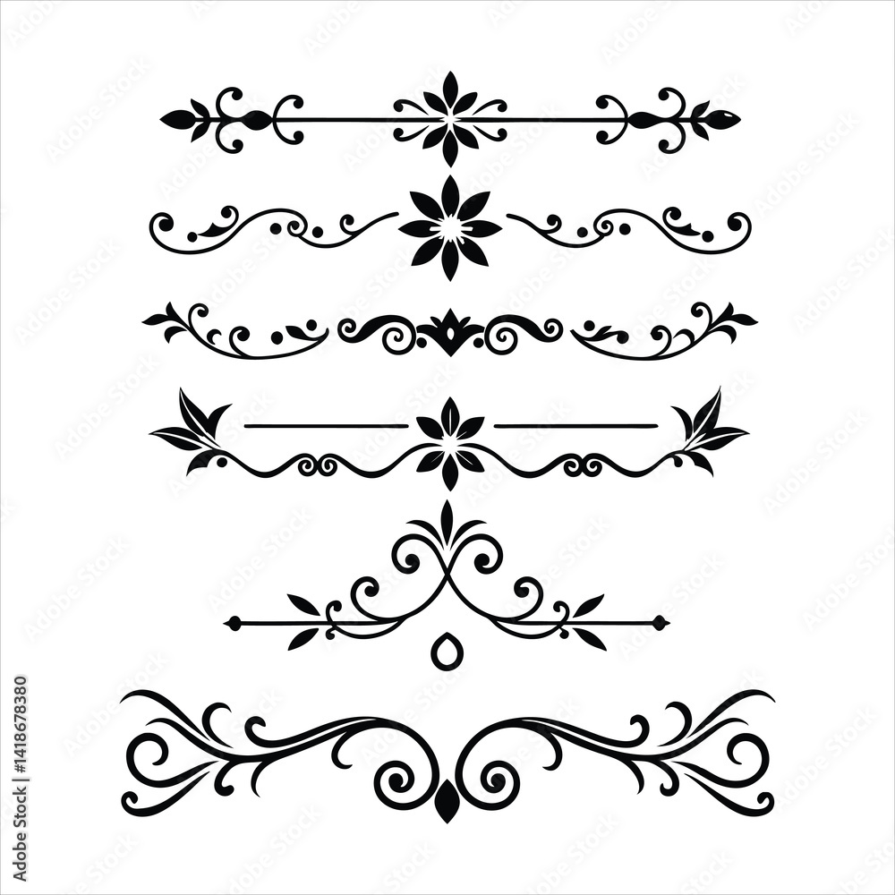 Fototapeta premium Silhouette Border Ornament Vector Collection.