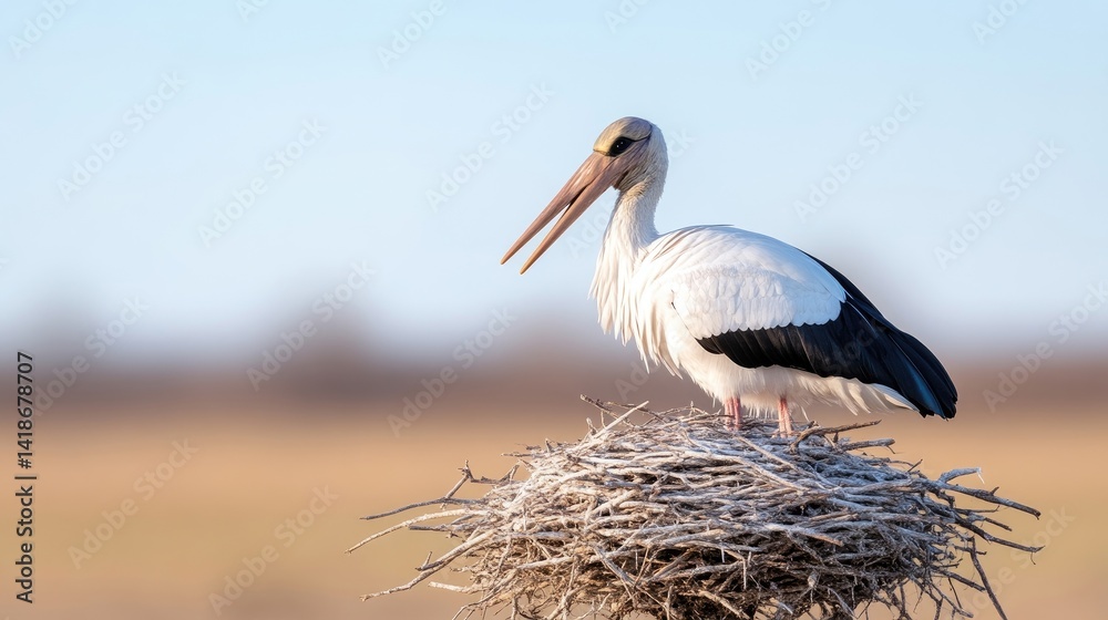 Fototapeta premium A stork perched on a nest
