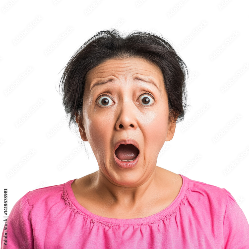 A woman with a shocked expression on her face A woman with a shocked expression on her face