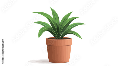 A digitally rendered illustration showcases a potted houseplant against a stark white background.  The plant features vibrant, intensely saturated green foliage with long