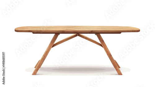 The image showcases a rectangular wooden dining table, presented against a stark white background. The table features a light-toned, smoothly finished wood top