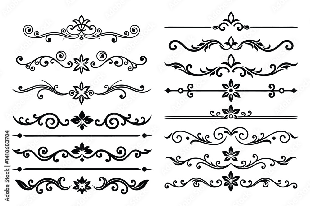 Fototapeta premium Silhouette Border Ornament Vector Collection.