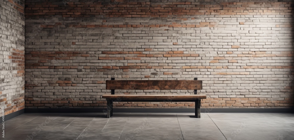 empty room with brick wall and wooden bench for mockup display empty room with brick wall and wooden bench for mockup display