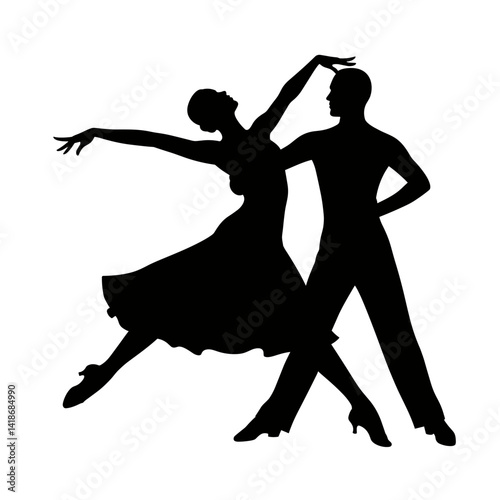 Silhouette of dancers expressing joy during a ballroom dance  