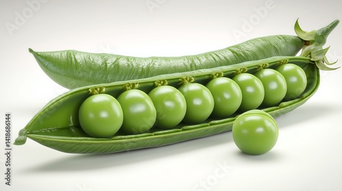 Fresh organic green peas in a pod on a white background ready for cooking or serving in healthy dishes