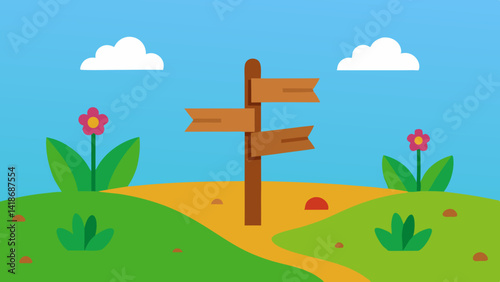 Floral Nature Trail with Wooden Signposts and Trail Path