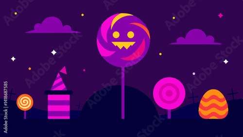 Neon Halloween Candy Illustration on Dark Background