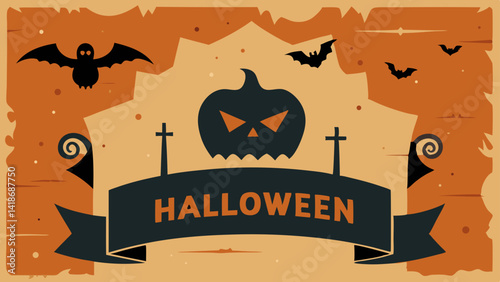 Vintage Halloween Poster Background with Old Paper Texture