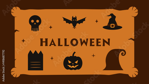 Vintage Halloween Poster on Aged Paper Background