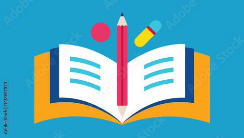 Schoolbook and Supplies Ready for Learning Time