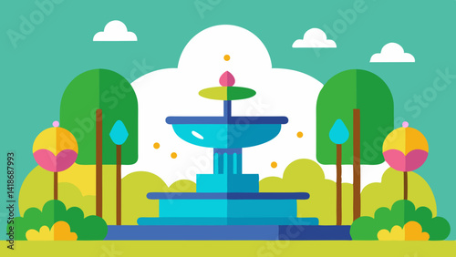 Lovely Fountain Park Setting with Colorful Blossoms