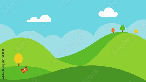 Rolling Green Hills with Colorful Children Play Area