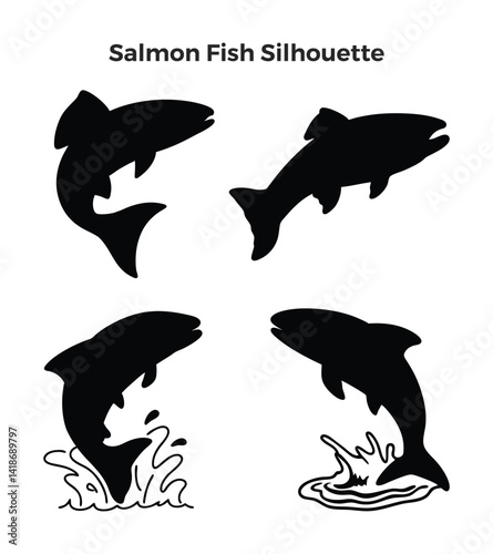 salmon fish black silhouette collection.