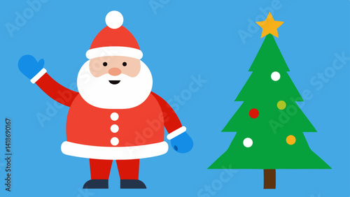 Santa Waving in Winter Holiday Scene