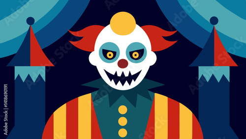 Frightening Clown in Haunted Fairground Setting
