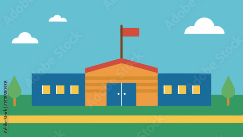 Assembly Area with Flagpole in Schoolyard