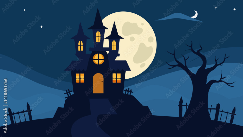 halloween background with castle and moon halloween background with castle and moon