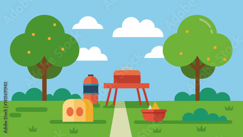 Sunny Park Picnic with Outdoor Grill