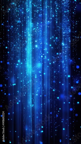 Vertical Streams of Blue Light on Dark Background
