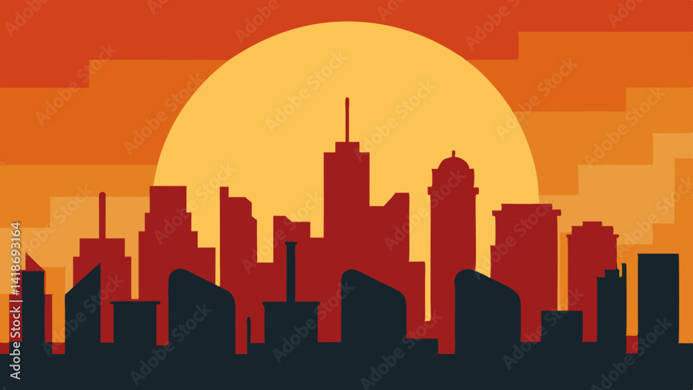 Naklejka premium city skyline at sunset