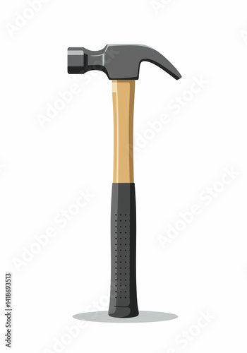 Hammer Tool Illustration with Wooden Handle and Metal Head