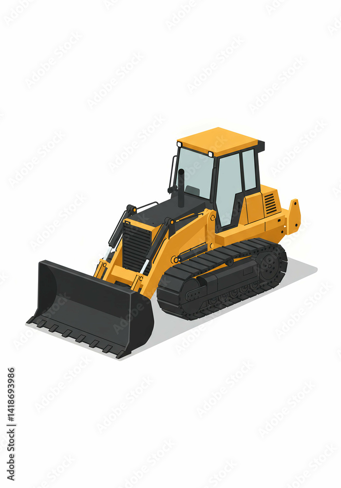 Fototapeta premium Bulldozer Illustration Isolated on White, Construction Vehicle