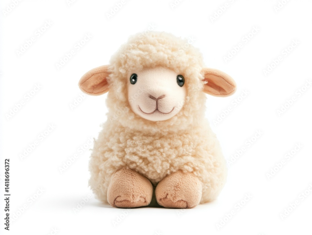 Adorable plush sheep toy on white, a comforting companion for all ages Adorable plush sheep toy on white, a comforting companion for all ages