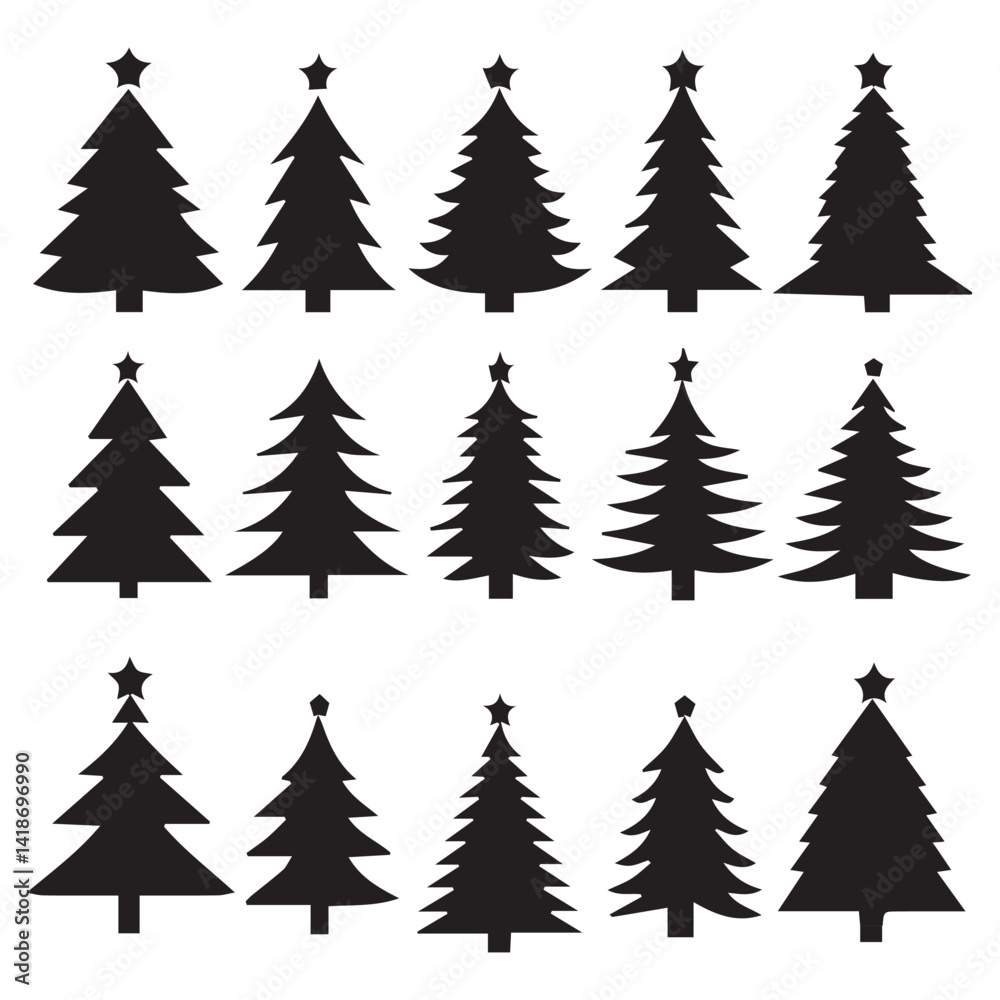 Fototapeta premium set of christmas trees silhouette 