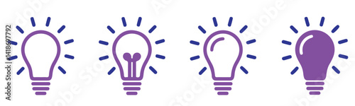 Simple Lamp Icons – Outline Vector Light Bulbs for Smart Design and Concept
