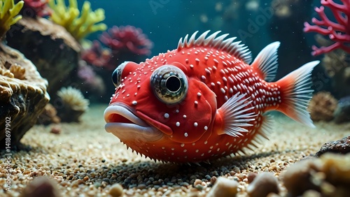 Red Spotted Fish Swimming Underwater in Natural Habitat Aquarium Scene