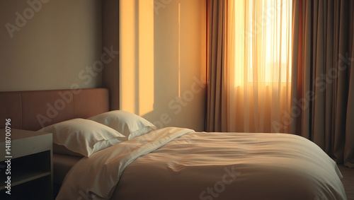 Realistic minimalist interior of hotel room for vacation